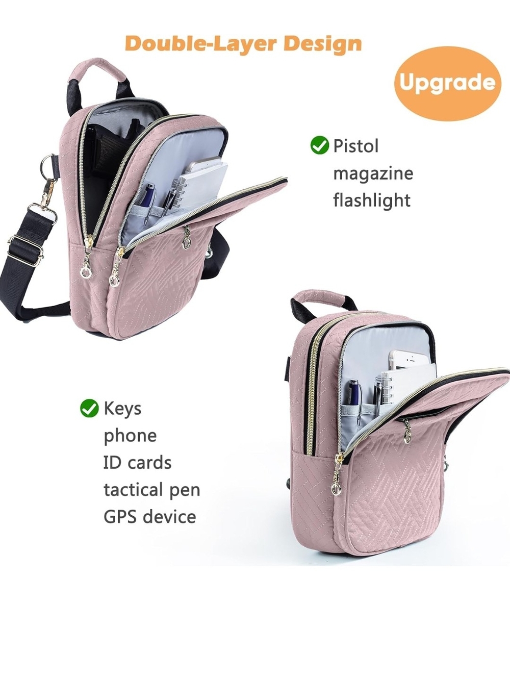 Quilted Double-Layer Crossbody Sling Bag in Dusty Pink